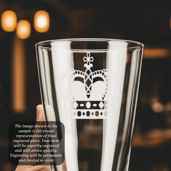 Crown #9 Pint Glass | 16 ounce | Laser Engraved | Permanently Etched | Perfect for a Cold Beverage