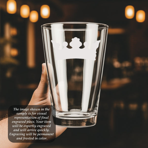 Crown #3 Pint Glass | 16 ounce | Laser Engraved | Permanently Etched | Perfect for a Cold Beverage