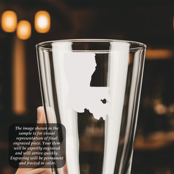 Louisiana Pint Glass | 16 ounce | Laser Engraved | Permanently Etched | Perfect for a Cold Beverage