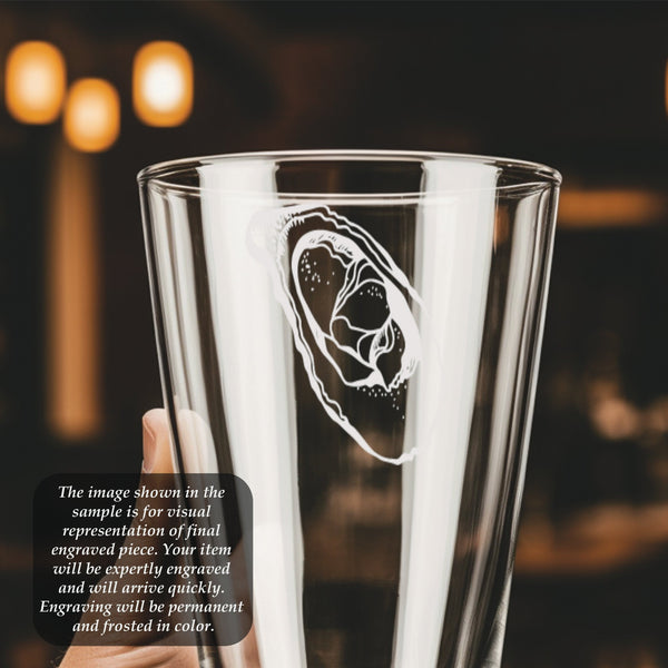 Oyster Pint Glass | 16 ounce | Laser Engraved | Permanently Etched | Perfect for a Cold Beverage