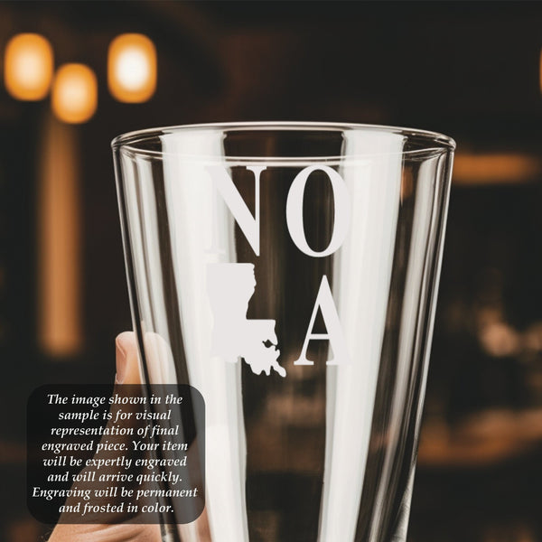 NOLA State LOVE Pint Glass | 16 ounce | Laser Engraved | Permanently Etched | Perfect for a Cold Beverage
