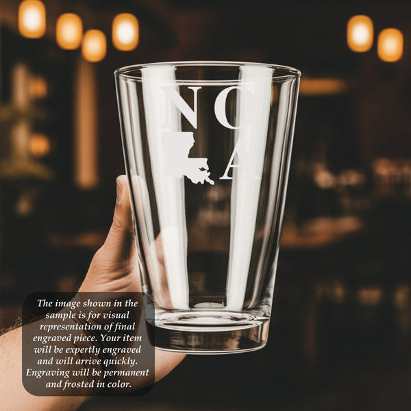 NOLA State LOVE Pint Glass | 16 ounce | Laser Engraved | Permanently Etched | Perfect for a Cold Beverage