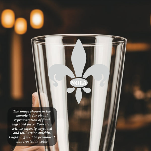Fleur de Lis #9 Pint Glass | 16 ounce | Laser Engraved | Permanently Etched | Perfect for a Cold Beverage
