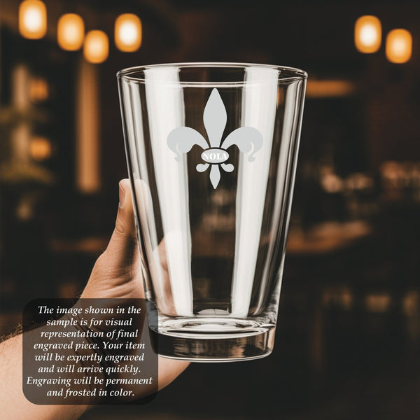 Fleur de Lis #9 Pint Glass | 16 ounce | Laser Engraved | Permanently Etched | Perfect for a Cold Beverage