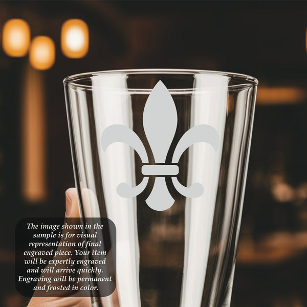 Fleur de Lis #3 Pint Glass | 16 ounce | Laser Engraved | Permanently Etched | Perfect for a Cold Beverage