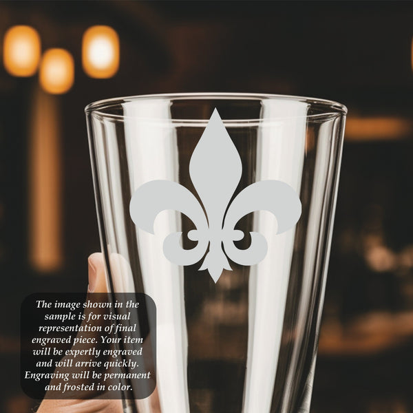 Fleur de Lis #2 Pint Glass | 16 ounce | Laser Engraved | Permanently Etched | Perfect for a Cold Beverage