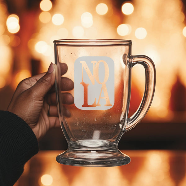 NOLA Reversed | Rustic Charm meets Modern Style - Laser Etched Footed Cafe Mug for Cozy Morning Brews