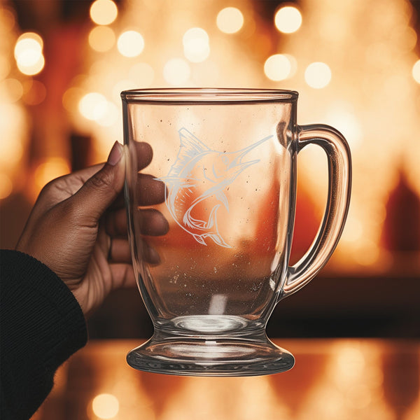 Marlin | Rustic Charm meets Modern Style - Laser Etched Footed Cafe Mug for Cozy Morning Brews