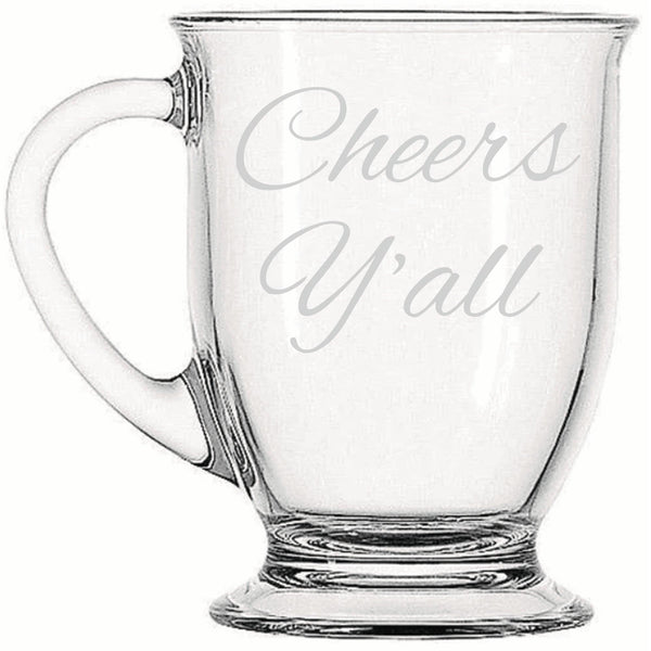 Cheers Y'all  | Rustic Charm meets Modern Style - Laser Etched Footed Cafe Mug for Cozy Morning Brews