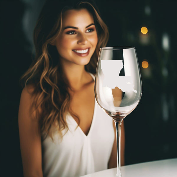 Louisiana | Unique Laser Etched Wine Glass Stemware: Add a Touch of Style to Your Barware Collection