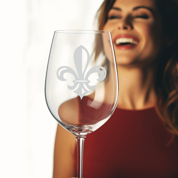 Fleur de Lis #8 | Unique Laser Etched Wine Glass Stemware: Add a Touch of Style to Your Barware Collection