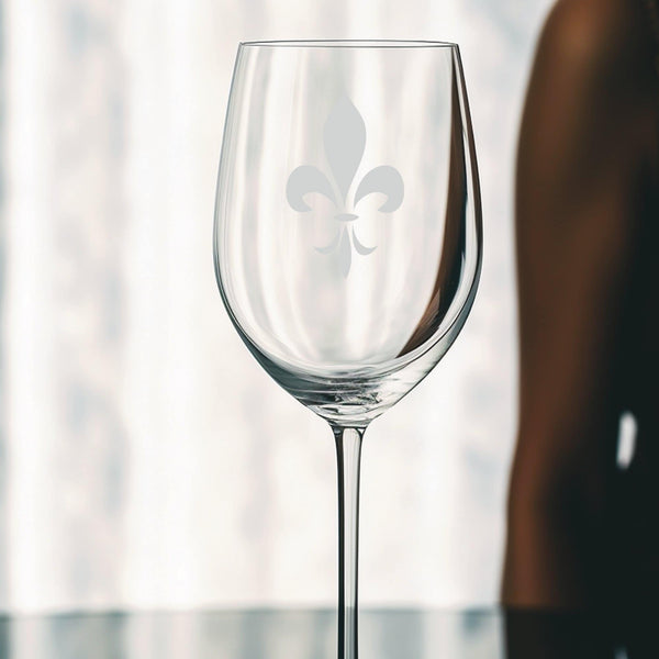Fleur de Lis #5 | Unique Laser Etched Wine Glass Stemware: Add a Touch of Style to Your Barware Collection