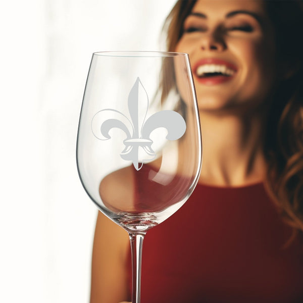 Fleur de Lis #4 | Unique Laser Etched Wine Glass Stemware: Add a Touch of Style to Your Barware Collection
