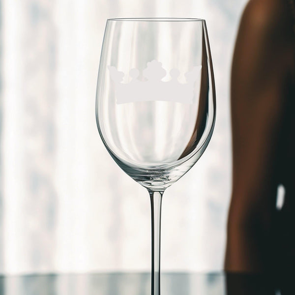 Crown #3 | Unique Laser Etched Wine Glass Stemware: Add a Touch of Style to Your Barware Collection