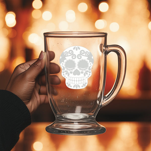 Sugar Skull | Rustic Charm meets Modern Style - Laser Etched Footed Cafe Mug for Cozy Morning Brews